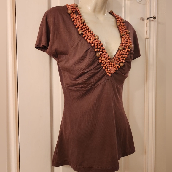 BCBGMAXAZRIA Wooden Beaded Silk Top - Picture 10 of 12